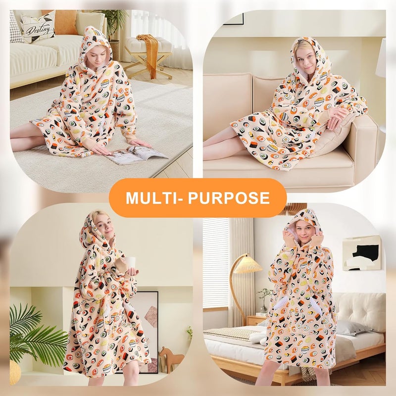 NORD ECO Wearable Blanket Hoodie for Adult Women, Oversized Sherpa Fleece Hooded Sweatshirt, Cozy Blanket Hoodie with Sleeves for Winter Gift (Standard, Beige) - Image 5